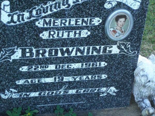 Merlene Ruth BROWNING,  | died 22 Dec 1961 aged 19 years;  | Polson Cemetery, Hervey Bay  | 