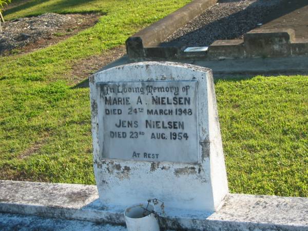 Marie A. NIELSEN,  | died 24 March 1948;  | Jens NIELSEN,  | died 23 Aug 1954;  | Polson Cemetery, Hervey Bay  | 