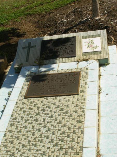 Charles Hermann MATHISON,  | died 13 Sept 1969;  | Ruby Edna May (nee) STEVENSON,  | 25 May 1918 - 13 March 2000,  | wife of Charlie & Valdemar JENSEN,  | mother;  | Polson Cemetery, Hervey Bay  | 