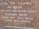George MESSER,
died 13 Mar 1933 aged 70 years;
Sarah Ann,
wife,
died 4 July 1956 aged 90 years;
Polson Cemetery, Hervey Bay