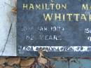 Edward Hamilton WHITTAKER,
died 10 Jan 1984 aged 82 years;
Frances Matilda WHITTAKER,
died 15 May 1999 aged 94 years;
Polson Cemetery, Hervey Bay
