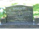 Mervyn William John MCKENZIE,
19-3-1914 - 28-8-1991,
husband father;
Susannah Patrick MCKENZIE,
29-3-1914 - 24-10-2006,
wife mother;
Bruce Mervyn MCKENZIE,
4-11-1946 - 26-6-1965,
son brother;
Polson Cemetery, Hervey Bay