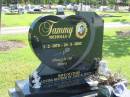 Tammy NICHOLLS,
1-2-1970 - 24-5-2003,
wife of Craig,
mother of Jade & Jessica;
Frank JAMES,
dad grandad great-grandad,
21-3-1930 - 10-4-2004,
with Tammy;
Polson Cemetery, Hervey Bay