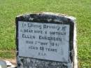 Ellen EMMERSON,
wife mother,
died 7 May 1947 aged 68 years;
Polson Cemetery, Hervey Bay