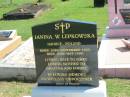 Janina W. LEPKOWSKA,
born 23 Sept 1933,
died 22 May 1998,
wife of Jozef,
mother of Grazyna & Janusz;
Polson Cemetery, Hervey Bay