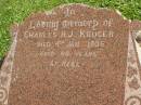 Charles H.J. KRUGER,
died 4 Jan 1935 aged 60 years;
Polson Cemetery, Hervey Bay
