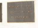 Phyllis T. HEAP,
died 1-06-2000 aged 81 years;
Polson Cemetery, Hervey Bay