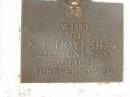 K.J. (Joy) SHAW,
died 22 June 1998 aged 73 years;
Polson Cemetery, Hervey Bay
