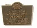 Marjorie Rose OSBORNE,
20-12-1920 - 7-11-2003,
wife of Dennis;
Polson Cemetery, Hervey Bay