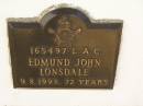 Edmund John LONSDALE,
died 9-8-1998 aged 72 years;
Polson Cemetery, Hervey Bay