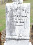 Clara E.A. NAUMANN,
died 3 Feb 1927 aged 26 years;
Ropeley Immanuel Lutheran cemetery, Gatton Shire