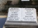 Gilbert Wilfred BALTZER,
husband father,
died 9 May 1973 aged 65 years;
Caroline Marie BALTZER, mother,
died 12 July 1992 aged 85 years;
Ropeley Immanuel Lutheran cemetery, Gatton Shire