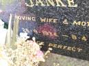 Marina Agnes JANKE, wife mother,
25-9-1934 - 8-4-1986;
Ropeley Immanuel Lutheran cemetery, Gatton Shire