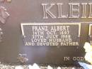 Franz Albert KLEIDON, husband father,
14 Oct 1897 - 27 July 1988;
Olga KLEIDON, wife of Franz, mother,
18 June 1906 - 21 Aug 2001;
Ropeley Immanuel Lutheran cemetery, Gatton Shire