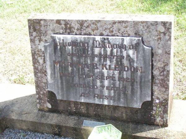 Martha B. KLEIDON, sister,  | died 20 Sept 1925 aged 30 years;  | Ropeley Immanuel Lutheran cemetery, Gatton Shire  |