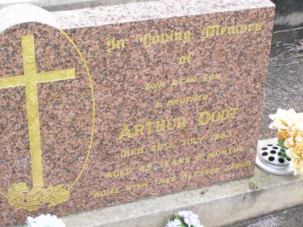 Arthur DODT, son brother,  | died 28 July 1983 aged 65 years 8 months;  | Ropeley Immanuel Lutheran cemetery, Gatton Shire  |