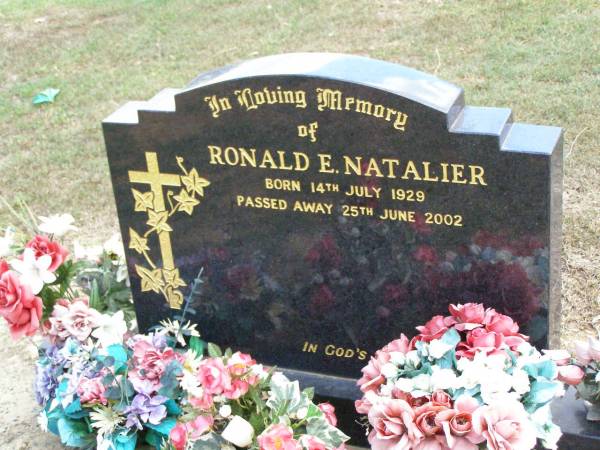 Ronald E. NATALIER,  | born 14 July 1929 died 25 June 2002;  | Ropeley Immanuel Lutheran cemetery, Gatton Shire  |