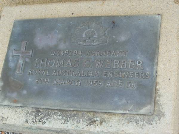 Bevan Thomas (Boydie) WEBBER,  | died 3 Aug 1934 aged 7 years;  | Thomas C. WEBBER,  | husband father,  | died 6-3-1959 aged 56 years;  | Pauline Annie,  | died 30-5-1994 aged 88 years;  | Bald Hills (Sandgate) cemetery, Brisbane  | 