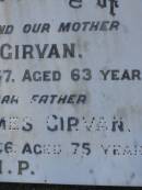 Ellen GIRVAN,
wife mother,
died 10 July 1957 aged 63 years;
Robert James GIRVAN,
father,
died 12 July 1966 aged 75 years;
Bald Hills (Sandgate) cemetery, Brisbane
