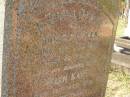 Andrew MOLES,
died 4 Feb 1923 aged 55 years;
Helen Kate,
wife,
died 12 Oct 1950 aged 76 years;
Bald Hills (Sandgate) cemetery, Brisbane