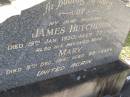 James HUTCHISON,
husband,
died 19 Jan 1930 aged 77 years;
Mary,
wife,
died 5 Dec 1941 aged 88 years;
parents;
James HUTCHISON,
1880 - 1970;
Mabel Violet HUTCHISON,
1882 - 1971;
Bald Hills (Sandgate) cemetery, Brisbane