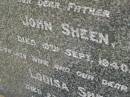 John SHEEN,
father,
died 13 Sept 1940;
Louisa SHEEN,
wife mother,
died 23 March 1943;
Bald Hills (Sandgate) cemetery, Brisbane
