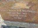 Mary,
wife of G.H. WHITNALL,
died 11 Oct 1931 aged 26 years;
Bald Hills (Sandgate) cemetery, Brisbane