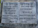 Elizabeth Margaret WEBBER,
born 6 Feb 1891,
died 20 Aug 1964;
Catherine WEBBER,
aunt,
born 10 Dec 1865,
died 19 Aug 1949;
Bald Hills (Sandgate) cemetery, Brisbane