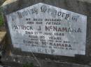 Patrick J. MCNAMARA,
husband father,
died 15 June 1940 aged 56 years;
Bonnie MCNAMARA,
son brother,
died 12 Dec 1945 aged 18 years 9 months;
Bald Hills (Sandgate) cemetery, Brisbane