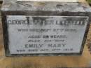 George Tyrer LIGHTBODY,
died 27 Sept 1898 aged 52 years;
Emily Mary,
wife,
died 17 Oct 1914;
Bald Hills (Sandgate) cemetery, Brisbane