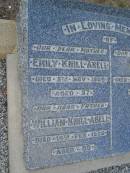 Emily KNILL-ABELL,
mother
died 5 Nov 1900 aged 57 years;
William KNILL-ABELL,
died 14 Feb 1926 aged 80 years;
Ethel,
sister,
died 20 May 1947 aged 71 years;
K.D. KNILL-ABELL,
died 27 Nov 1963 aged 80 years,
uncle of Madge & Nancy;
Bald Hills (Sandgate) cemetery, Brisbane