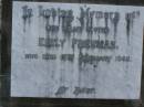 Emily FREEMAN,
sister,
died 15 Feb 1940;
Charles FREEMAN,
husband,
died 16 June 1924 aged 77 years;
Winifred FREEMAN,
sister,
died 7 Aug 1939;
Annie FREEMAN,
mother,
died 13 Aug 1932 aged 83 years;
Elizabeth FREEMAN,
sister,
died 3 April 1933;
Bald Hills (Sandgate) cemetery, Brisbane