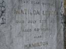 Matilda LESLIE,
mother,
died 27 July 1917 aged 49 years;
Hamilton,
son of William & Matilda LESLIE,
died 2 April 1906 aged 5 months;
Bald Hills (Sandgate) cemetery, Brisbane
