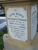Julia PEPPLER,
wife mother,
born Hagenow Germany 5 May 1857,
died 27 Aug 1927;
Eric Amadeus Frederick,
husband of Fanny Julia TIDD,
father of Norma,
born Kogarah NSW 16 March 1892,
accidentally killed 15 April 1927;
Arthur CORTEN,
??? of Paul & Julia PEPPLER,
born 19 Sept 1914,
died 18 Feb 1918;
Bald Hills (Sandgate) cemetery, Brisbane