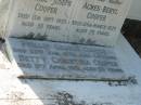 George Joseph COOPER,
husband father,
died 15 Sept 1953 aged 53 years;
Agnes Beryl COOPER,
wife mother,
died 26 March 1975 aged 75 years;
Phillip George COOPER,
died 22 Jan 1976 aged 54 years;
Betty Christina COOPER,
died 19 April 1981 aged 58 years;
Bald Hills (Sandgate) cemetery, Brisbane