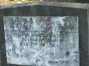 Mildred Millicent CLARKE,
wife of Arthur,
mother of Marian,
died 2 Dec 1958;
Bald Hills (Sandgate) cemetery, Brisbane