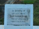 Joan Alison BLAIR,
died 16 April 1939 aged 6 years 8 months;
Bald Hills (Sandgate) cemetery, Brisbane