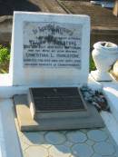 parents grandparents;
William H. HURLSTONE,
husband father,
died 10 July 1937 aged 44 years;
Ernestina L. HURLSTONE,
wife mother,
born 15 Feb 1902,
died 21 Sept 1996;
Beryce Maureen EASTABROOK,
wife of John Henry EASTABROOK,
mother & mother-in-law of
Shirley & Noel ANSTEAD,
Dianne & Allan MCLAREN,
died 30 May 2000 aged 70 years;
Bald Hills (Sandgate) cemetery, Brisbane