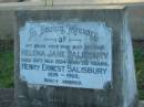 Helena Jane SALISBURY,
wife mother,
died 30 Nov 1934 aged 53 years;
Henry Ernest SALISBURY,
1876 - 1968;
Bald Hills (Sandgate) cemetery, Brisbane