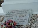 Albert Ernest (Jim) MALT,
son of John & Lucy MALT,
brother,
died 17-4-1991 aged 81 years;
Charles Frederick (Boy) MALT,
died 14-6-1992 aged 86 years;
Francis (Frank) George MALT,
son of John & Lucy MALT,
died 9-5-2004 aged 83 years;
John MALT,
father,
died 29 Sept 1947 aged 73 years;
Florence Lucy MALT,
mother,
died 6 March 1955 aged 71 years;
Norman Leslie MALT,
husband father,
died 2 July 1976 aged 42 years;
William Henry MALT,
husband father,
died 18 Jan 1953 aged 45 years;
Florence Evelyn DUNN,
daughter of John & Lucy MALT,
died 16? July 1995 aged 80 years;
Bald Hills (Sandgate) cemetery, Brisbane