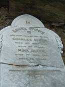Charles DIXON,
father,
died 5 Sept 1907 aged 67 years;
Mina DIXON,
mother,
died 1 Sept 1911 aged 72 years;
erected by daughter & sons;
Bald Hills (Sandgate) cemetery, Brisbane