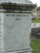 Samuel LANG,
husband of Salome Ann LANG,
died 2 Feb 1917 aged 77 years,
settled Bald Hills 1866;
Bald Hills (Sandgate) cemetery, Brisbane