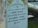 James YOUNG,
father,
died 11 May 1922 aged 50 years;
Elizabeth YOUNG,
mother,
died 15 Nov 1942 aged 68 years;
Mavis Annie PETERS,
died 17 Oct 1959 aged 56 years;
Allan George PETERS,
died 25 June 1966 aged 65 years;
Bald Hills (Sandgate) cemetery, Brisbane