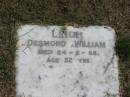 Desmond William Leight
died 24-2-68 aged 52
Sherwood (Anglican) Cemetery, Brisbane