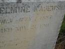 Wilhelmine KAJEWSKI,
born 1 May 1887,
died 21 Nov 1911;
Silverleigh Lutheran cemetery, Rosalie Shire