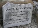 Julia C. HARTWIG,
died 6 Jan 1937 aged 32 years;
Silverleigh Lutheran cemetery, Rosalie Shire