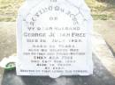 George Josiah FREE,
husband,
died 20 July 1909 aged 36 years;
Emily Ada FREE,
wife mother grandmother,
died 26 Nov 1953 aged 76 years;
erected by son Vernon;
Donald Downie FREE,
son of Myrtle & Vernon FREE,
brother of Ken,
grandson of Emily & George FREE,
died 18 Aug 1956 aged 26 years,
buried at Warwick cemetery;
Swan Creek Anglican cemetery, Warwick Shire