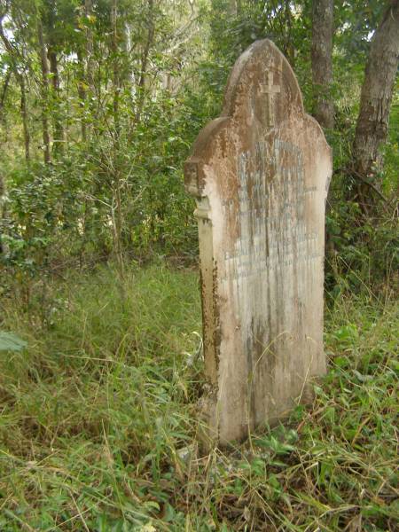 Thomas TRACEY,  | died Currumbin 21 July 1901 aged 46 years,  | erected by wife Elizabeth;  | Elizabeth Agnes TRACEY,  | wife,  | died 1 April 1939 aged 77 years;  | Tallebudgera Catholic cemetery, City of Gold Coast  |   | 