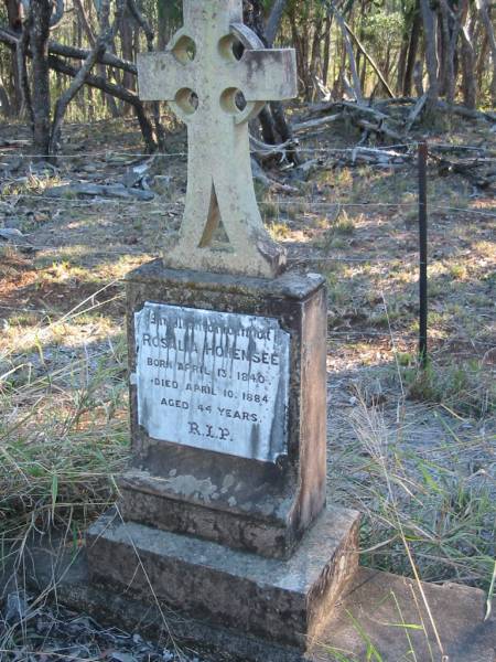 Rosalia HOHENSEE  | born 13 Apr 1840, died 10 Apr 1884, aged 44  | Tallegalla Pioneer Catholic Cemetery  | 