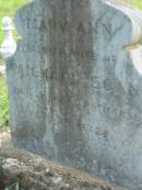 Mary Ann
wife of Michael EGAN
23 Jan 1899
aged 38
Tamborine Catholic Cemetery, Beaudesert